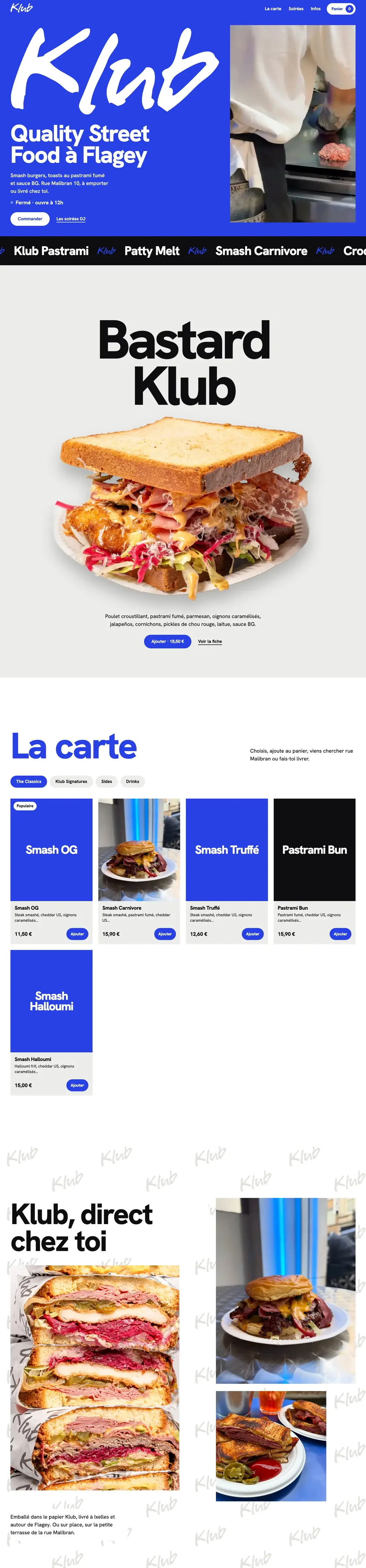 Page complète du site démo Klub.